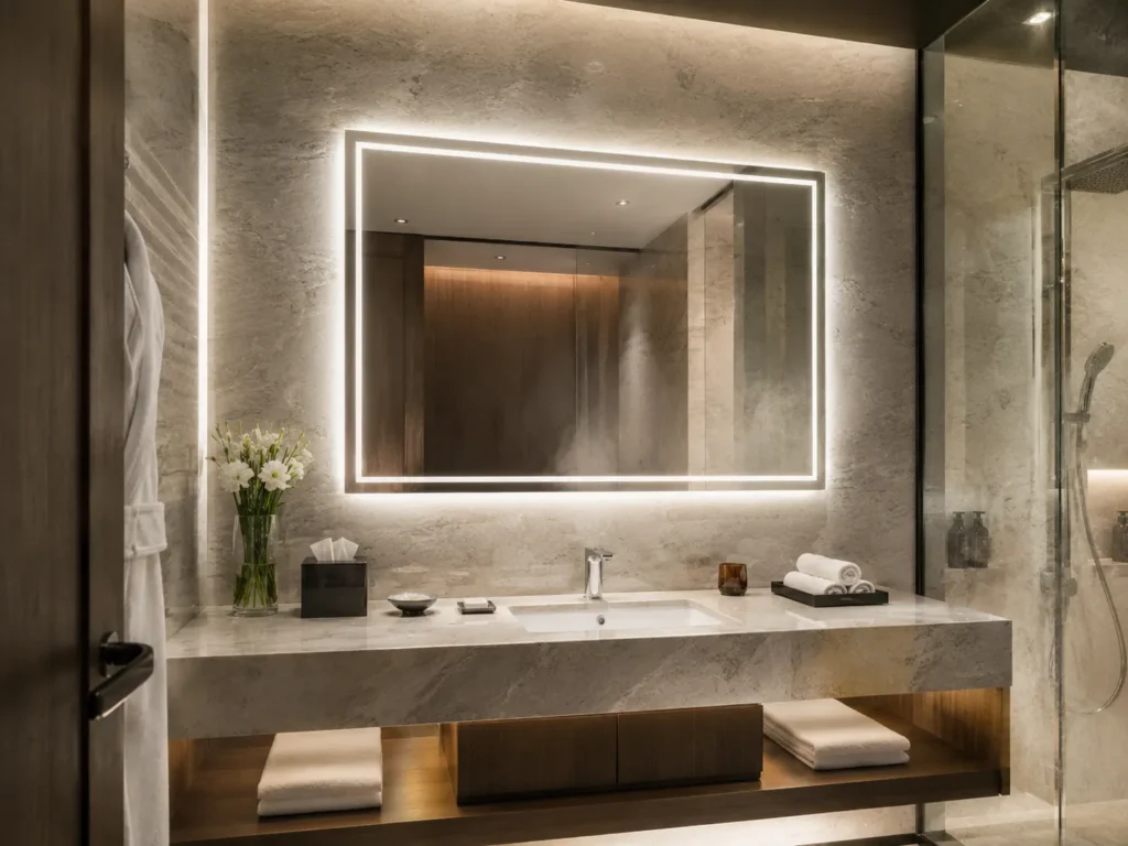 IP44 LED bathroom mirror for hotel and commercial bathroom projects