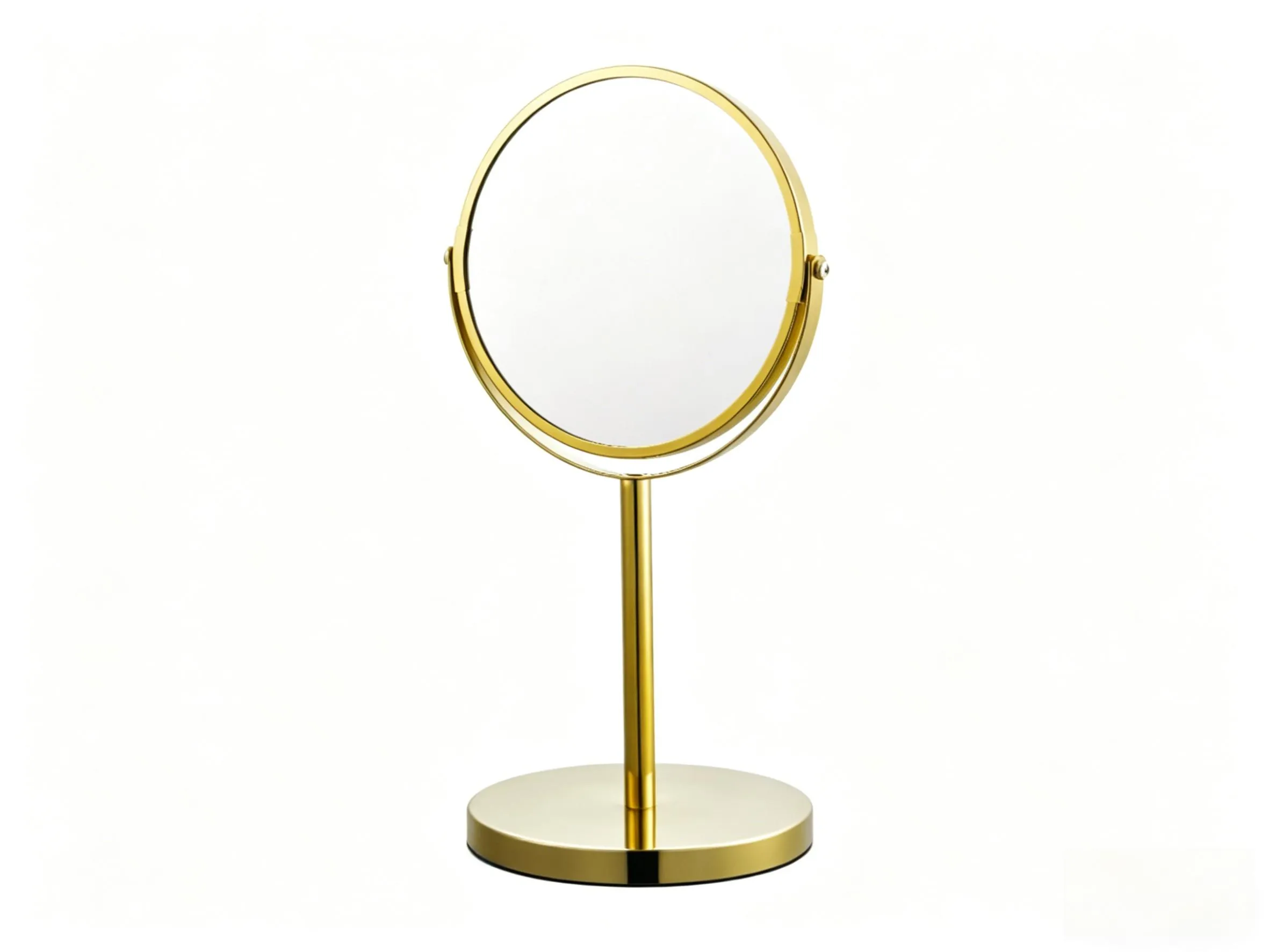 6 inch double sided tabletop makeup mirror with gold finish and 1x 5x magnification