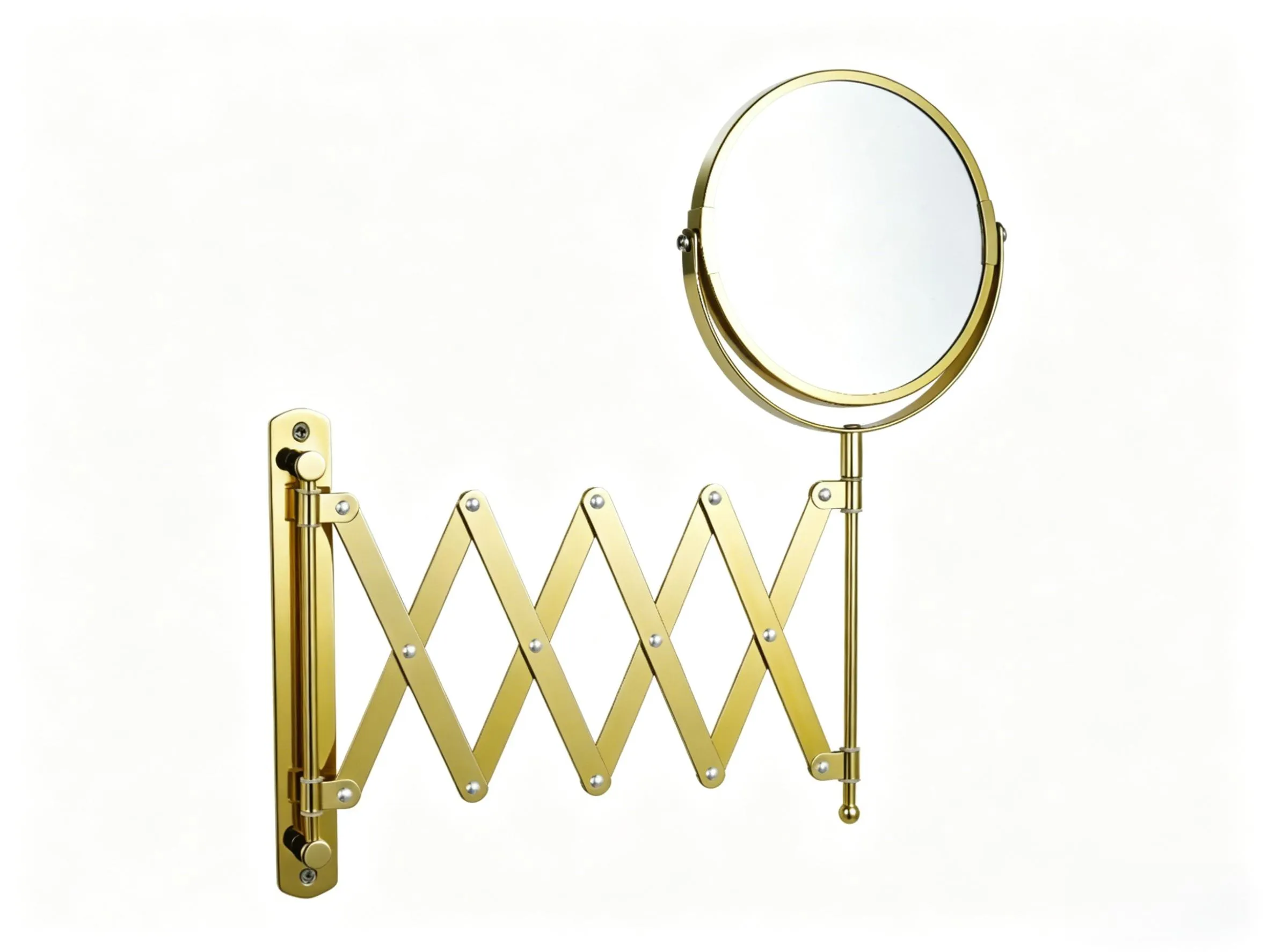 6 inch extendable wall mounted makeup mirror with gold finish and 1x 5x magnification