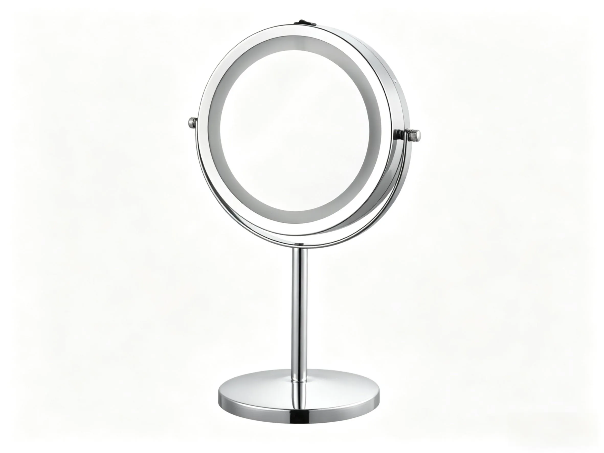 7 inch double sided LED tabletop makeup mirror with chrome finish and 1x 10x magnification