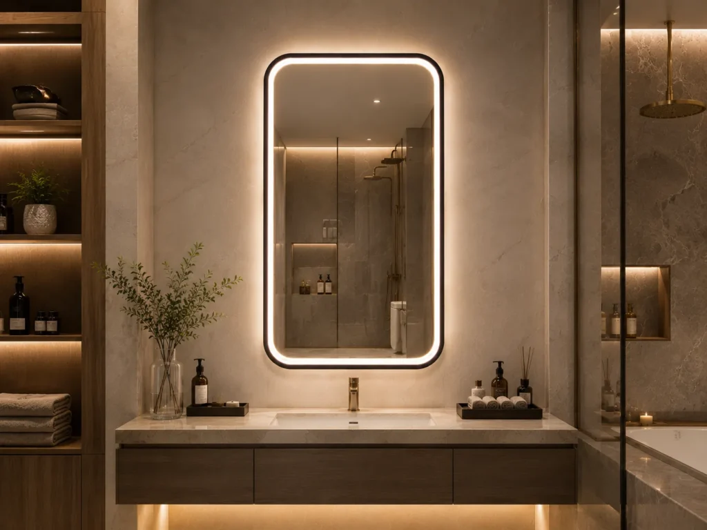 HaloFrame™ Rounded Rectangle LED Bathroom Mirror