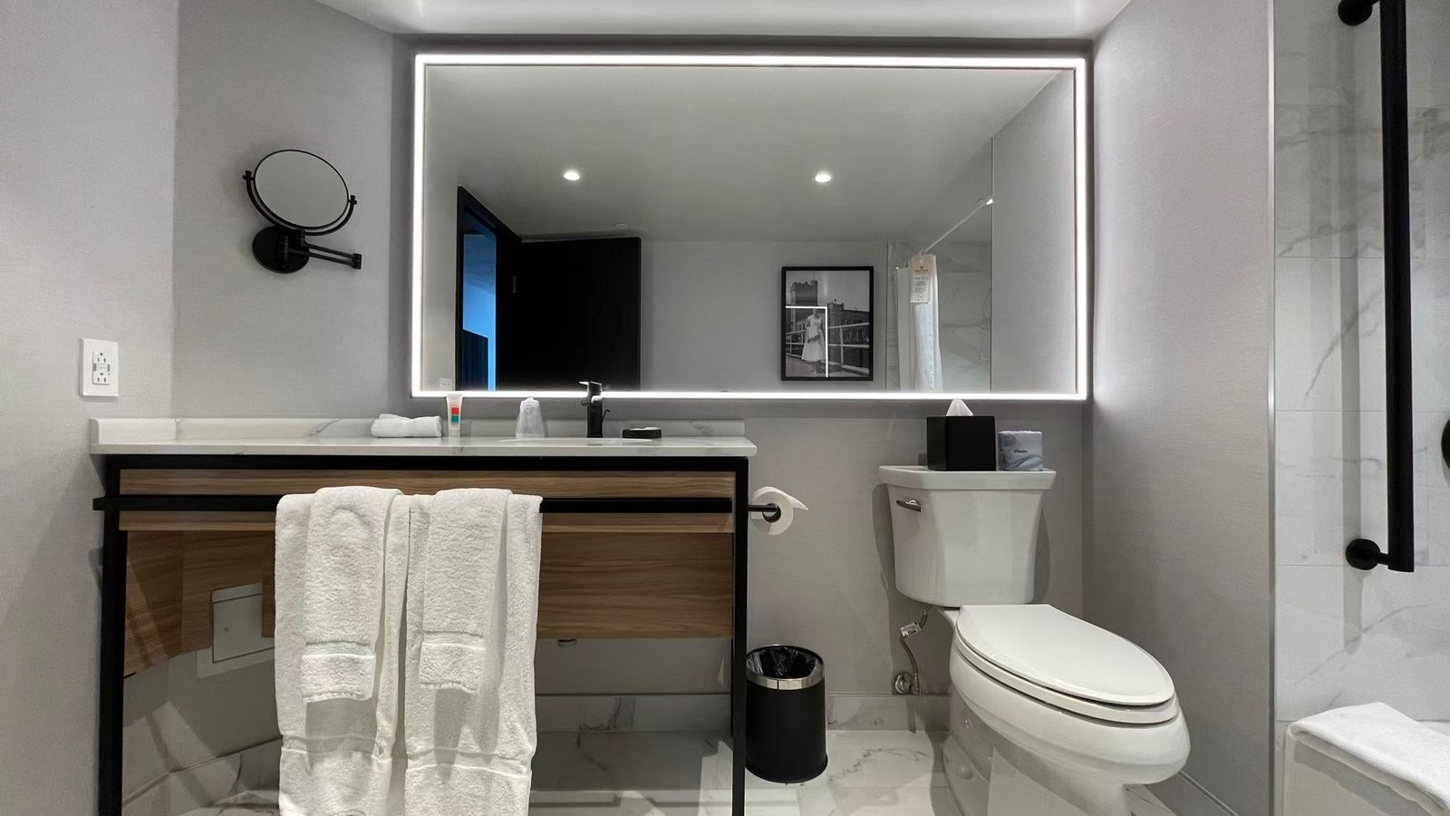 hotel bathroom mirror project in Markham Canada with LED bathroom mirror and wall mounted makeup mirror