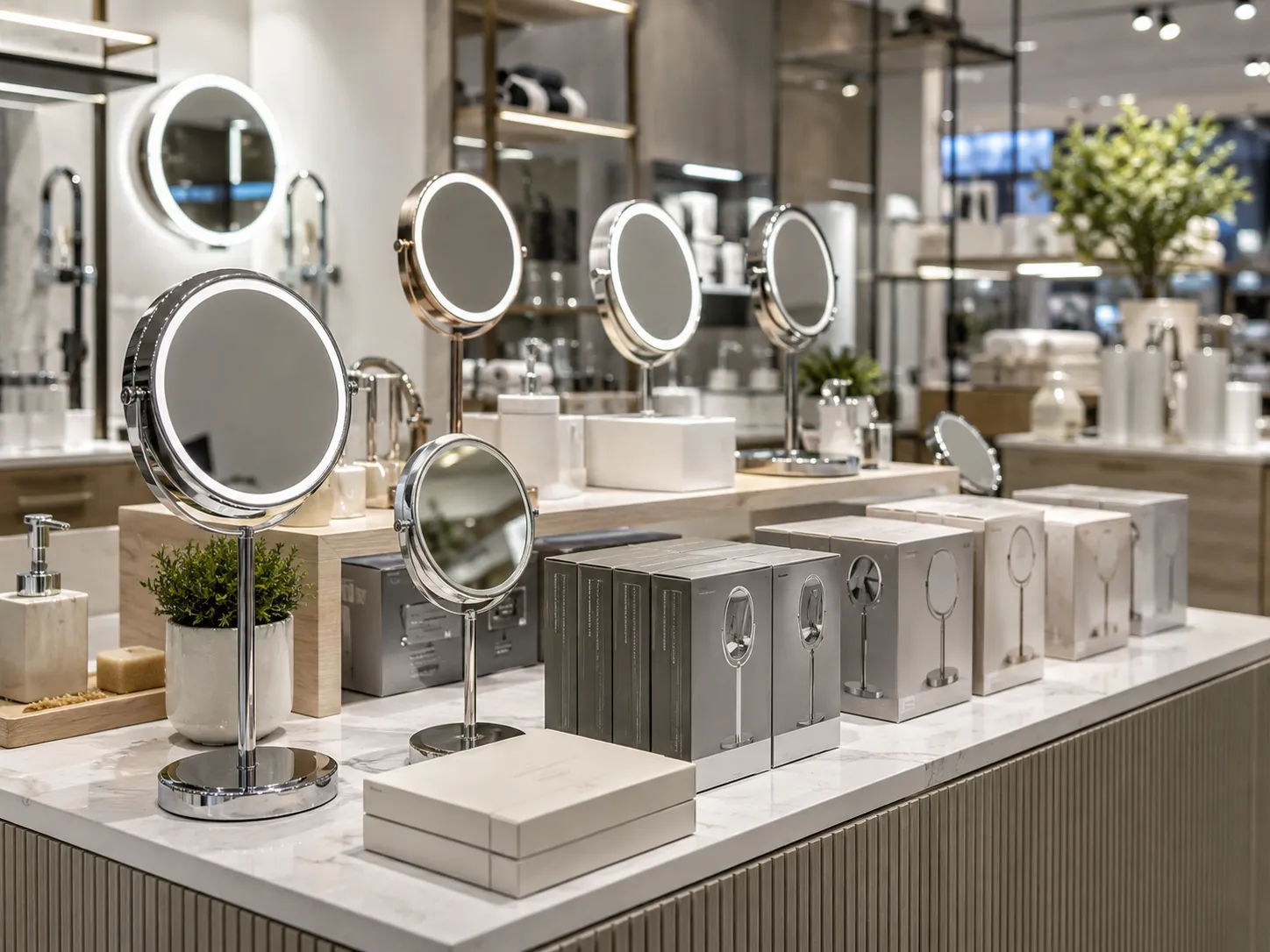 NISSIYA makeup mirror retail display and distribution solution for private label brands