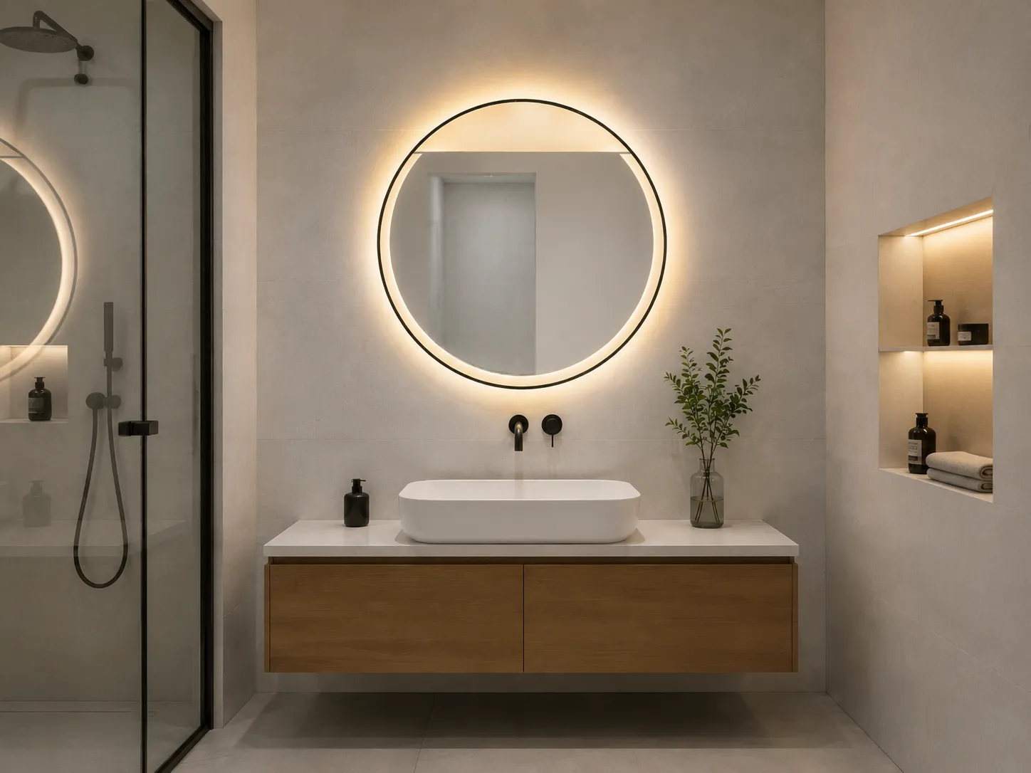 Round LED Bathroom Mirror with Stainless Steel Frame