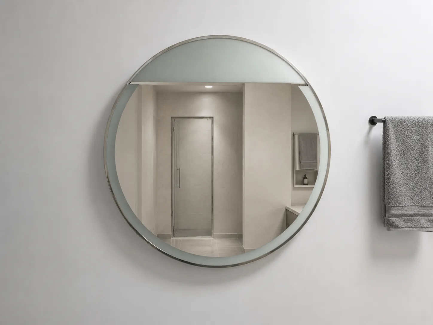 Round LED Bathroom Mirror with Stainless Steel Frame