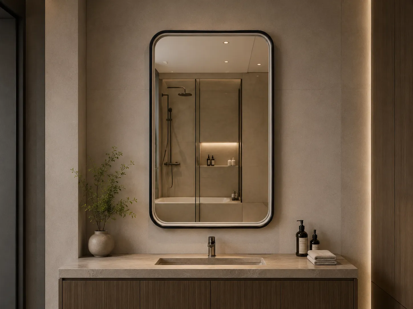 HaloFrame™ Rounded Rectangle LED Bathroom Mirror