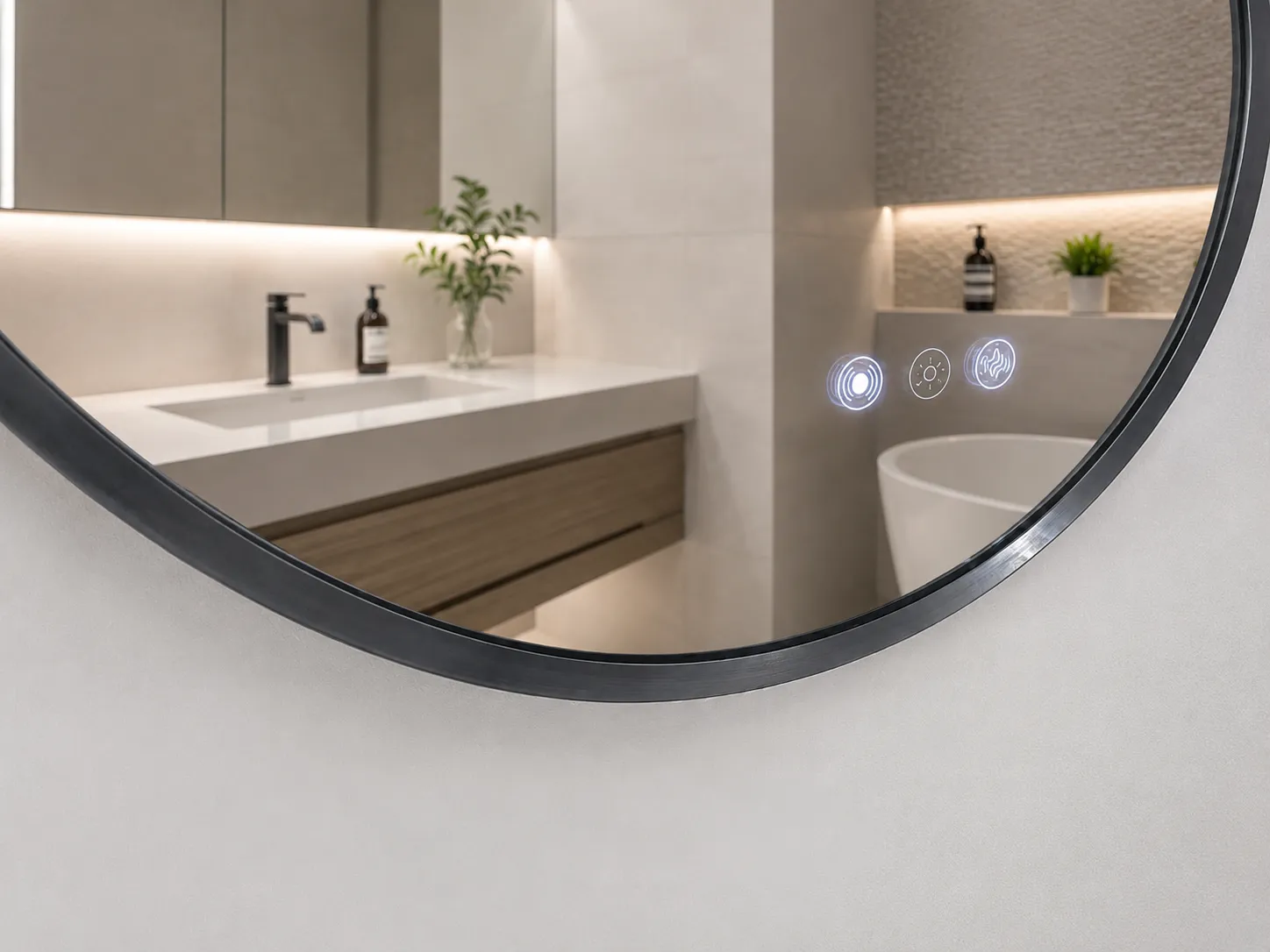 Racetrack Framed LED Bathroom Mirror with Brushed Gunmetal Frame