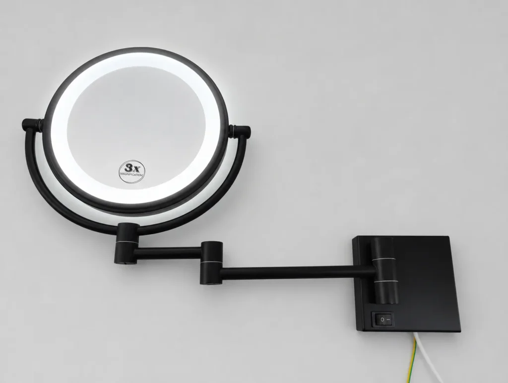 NISSIYA 8 Inch Matte Black Double-Sided Lighted Magnifying Makeup Mirror