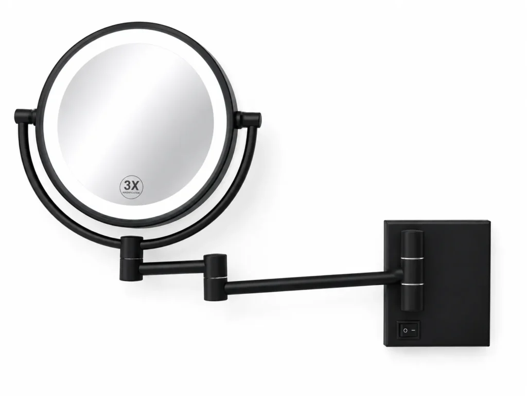 NISSIYA 8 Inch Matte Black Double-Sided Lighted Magnifying Makeup Mirror