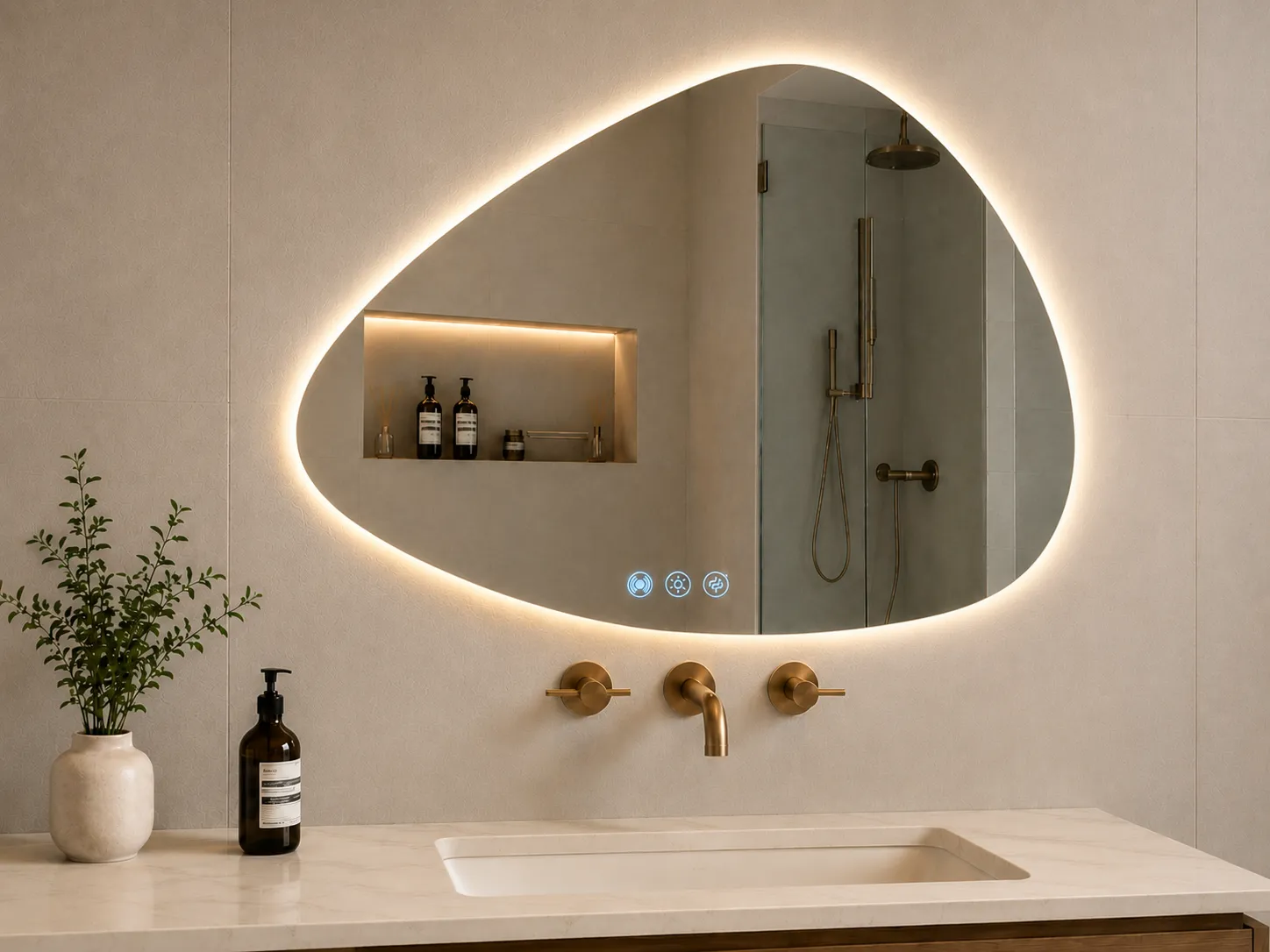 NISSIYA 28×36-Inch Irregular LED Bathroom Mirror with Motion Sensor