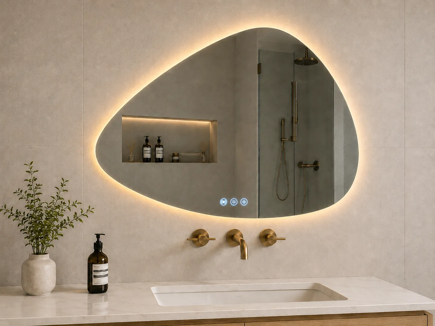 NISSIYA 28×36-Inch Irregular LED Bathroom Mirror with Motion Sensor