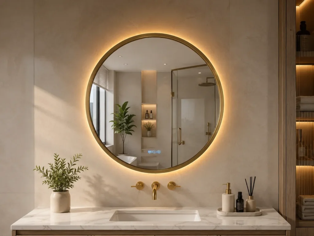 Round Gold Hospitality LED Bathroom Mirror with Motion Sensor