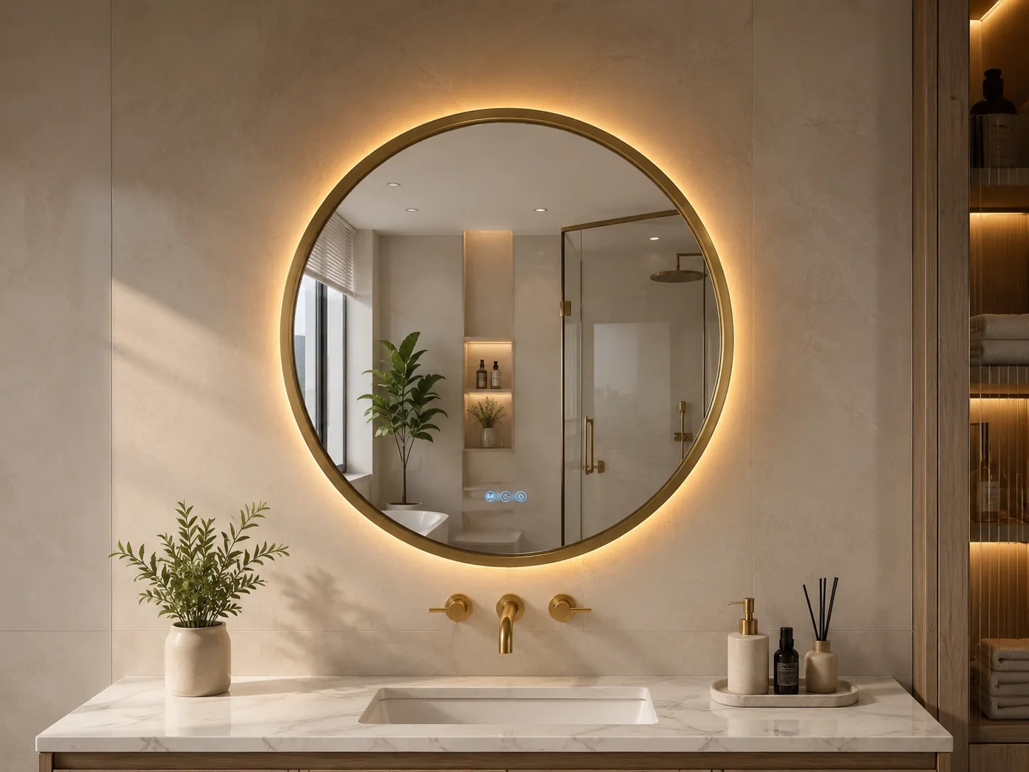 Round Gold Hospitality LED Bathroom Mirror with Motion Sensor