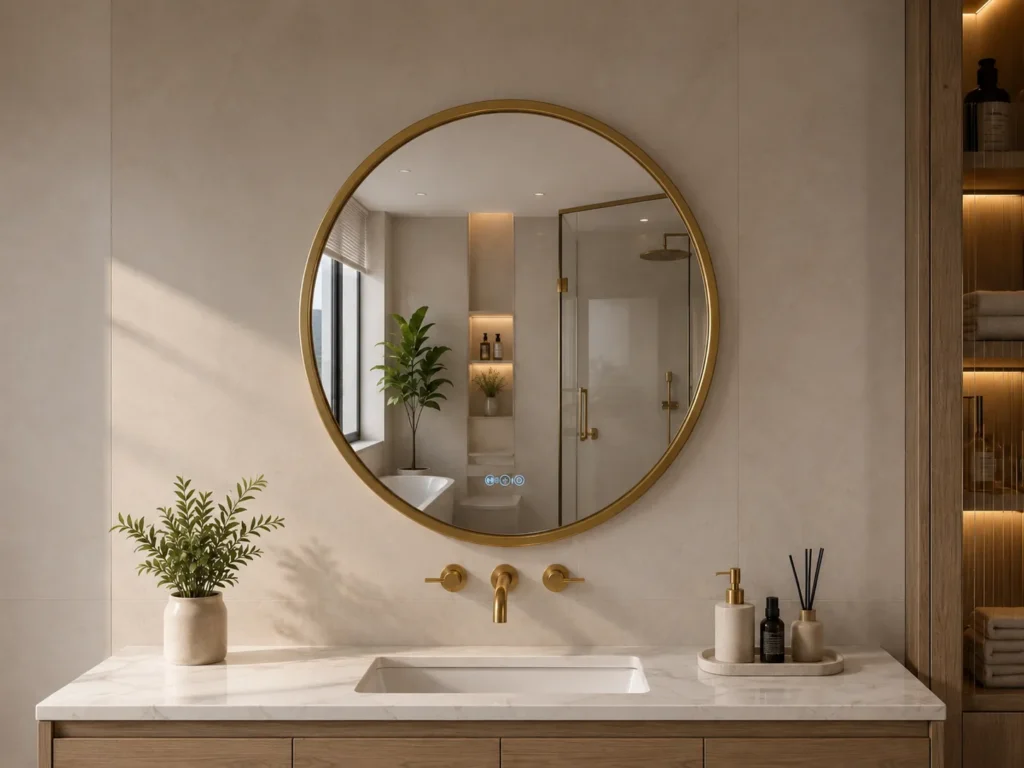 Round Gold Hospitality LED Bathroom Mirror with Motion Sensor