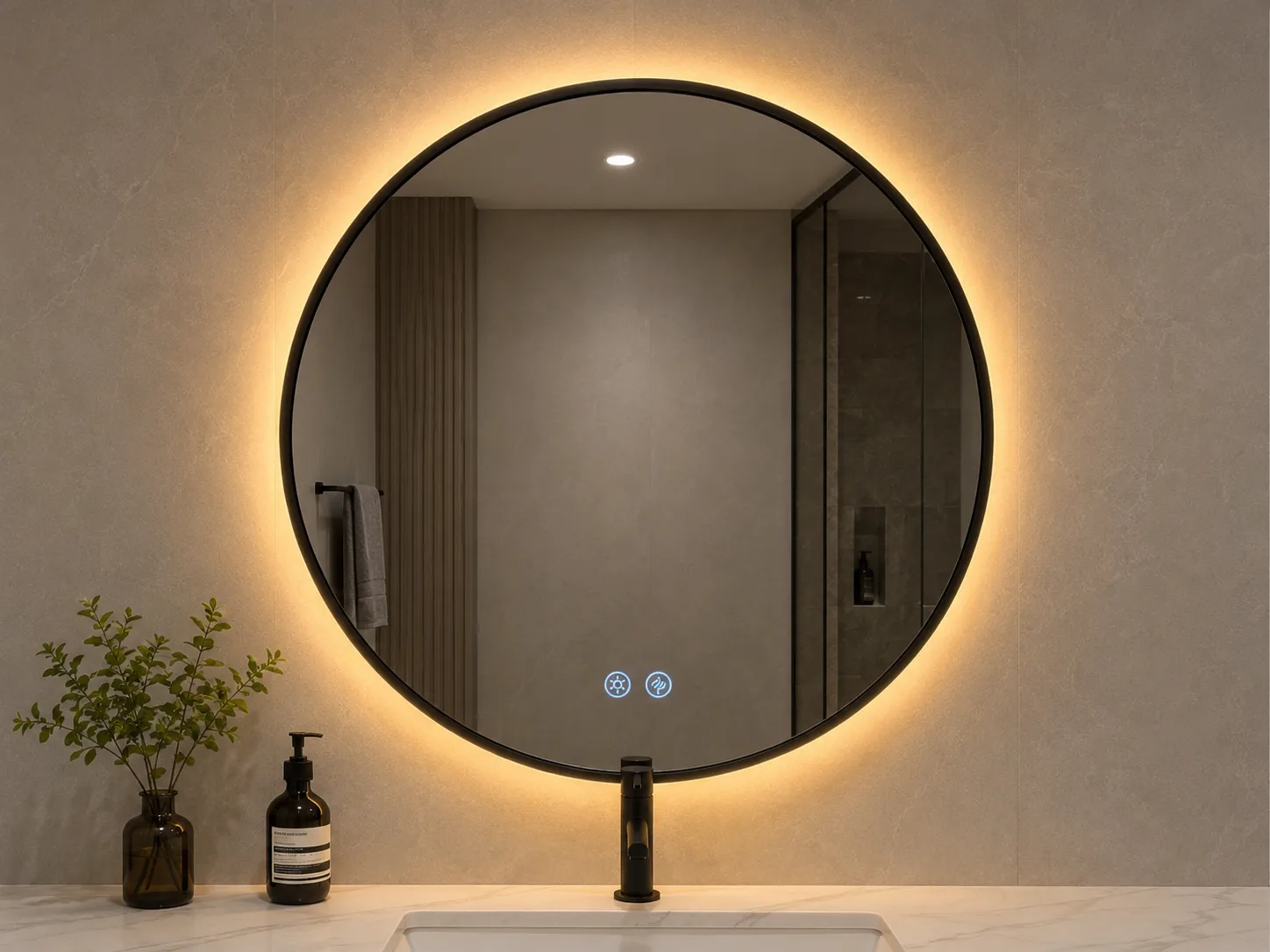 3000K Warm White LED Mirror Color Temperature 3000K warm white LED mirror color temperature in a modern bathroom