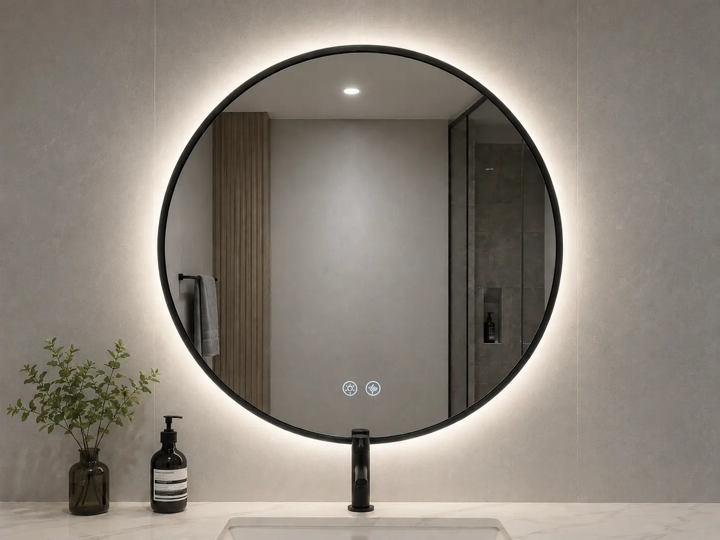 4500K Neutral White LED Mirror Color Temperature 4500K neutral white LED mirror color temperature in a modern bathroom