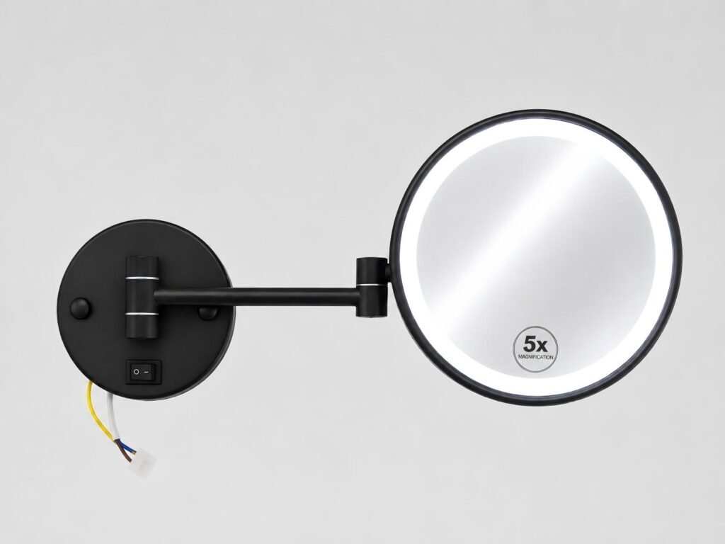 NISSIYA 8 Inch Wall Mounted 5X Makeup Mirror with Lights – Matte Black