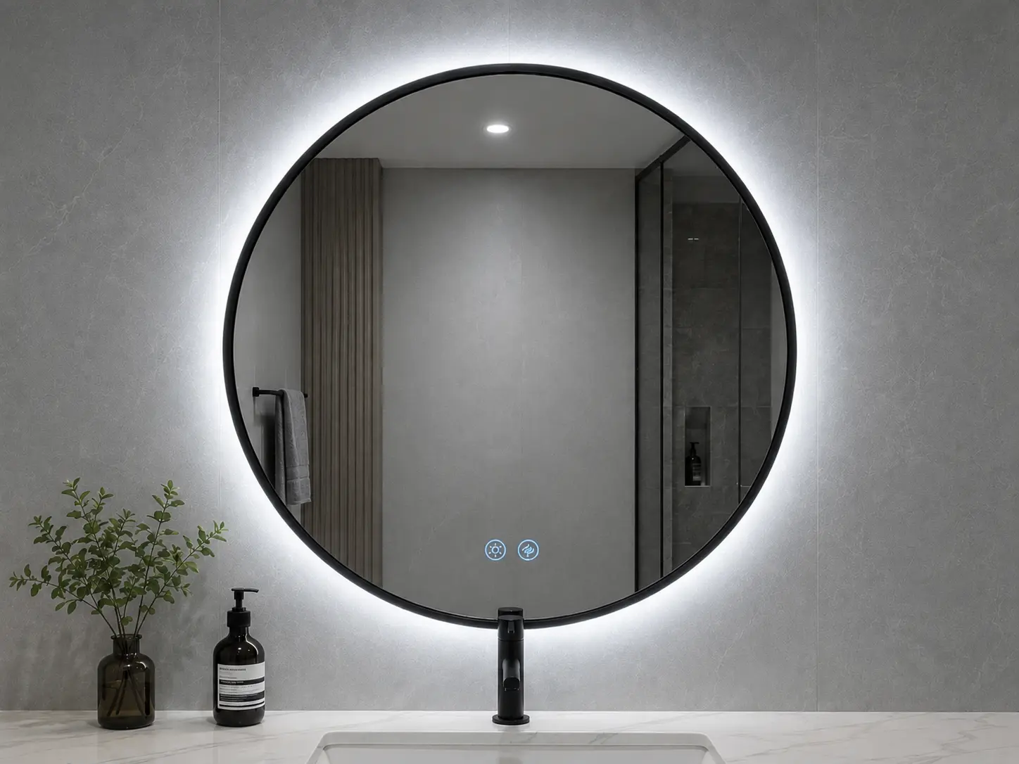 6000K Cool White LED Mirror Color Temperature 6000K cool white LED mirror color temperature in a modern bathroom