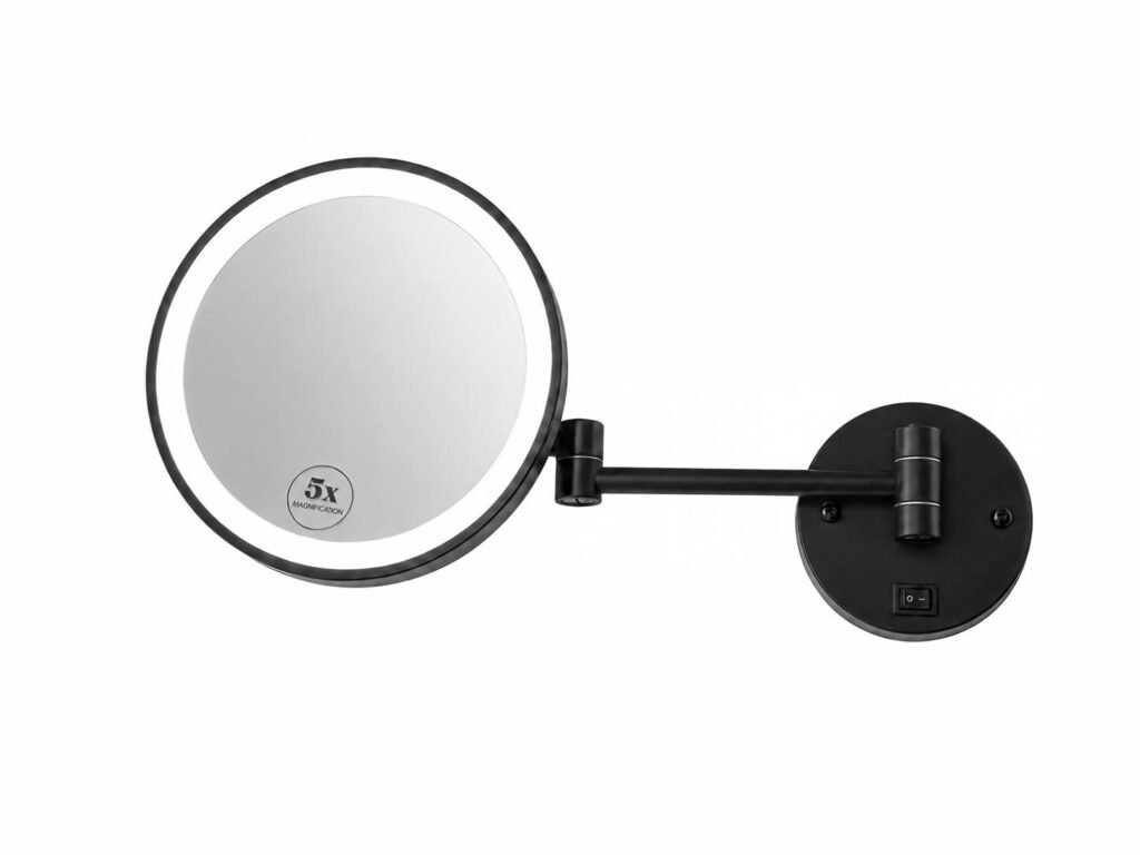 NISSIYA 8 Inch Wall Mounted 5X Makeup Mirror with Lights – Matte Black