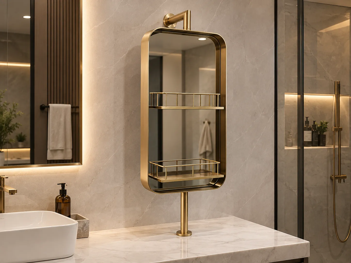NISSIYA Bathroom Mirror with Shelf – Adjustable Double Storage Design