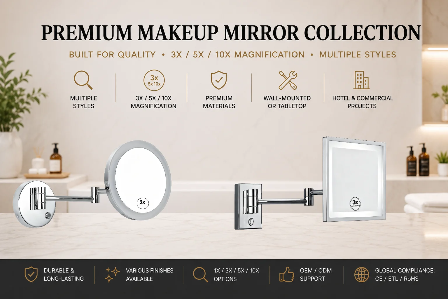 Makeup mirror manufacturer for wholesale and hotel projects