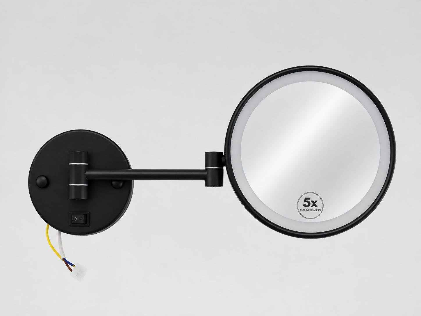 NISSIYA 8 Inch Wall Mounted 5X Makeup Mirror with Lights – Matte Black