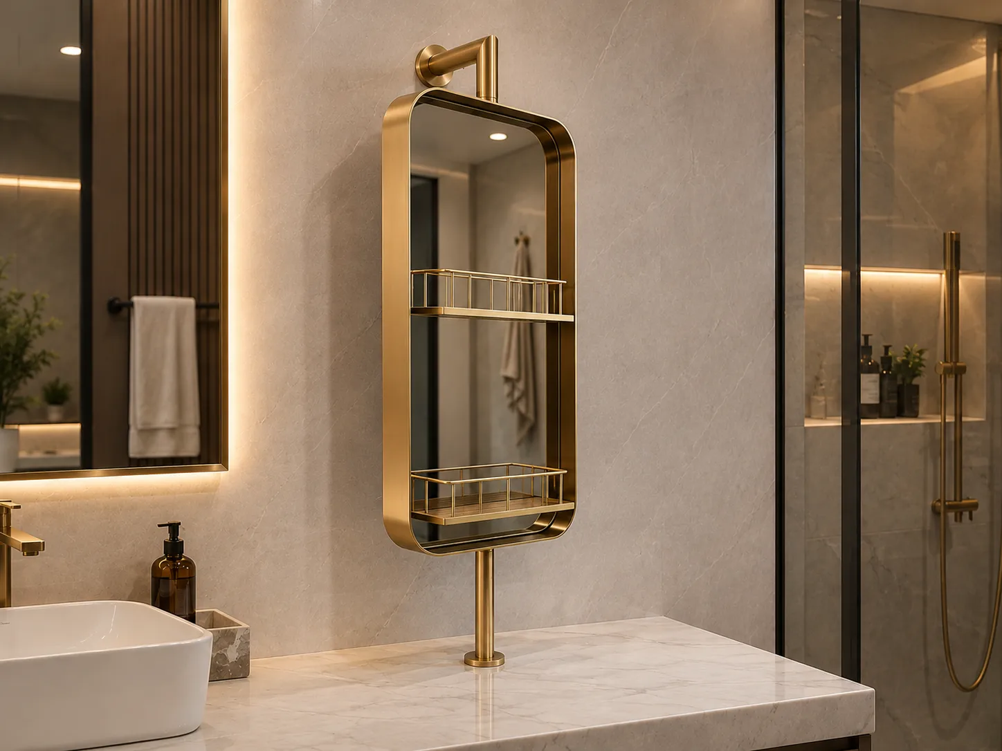 NISSIYA Bathroom Mirror with Shelf – Adjustable Double Storage Design