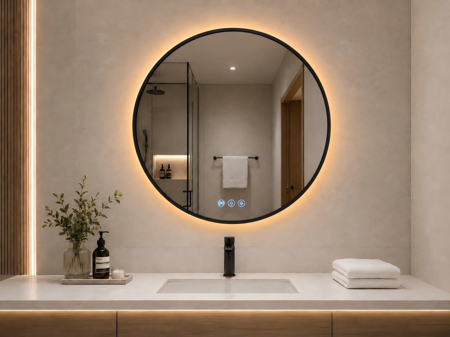 Round Gunmetal Smart LED Bathroom Mirror with Motion Sensor