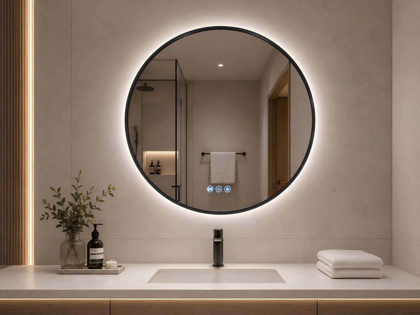 Round Gunmetal Smart LED Bathroom Mirror with Motion Sensor