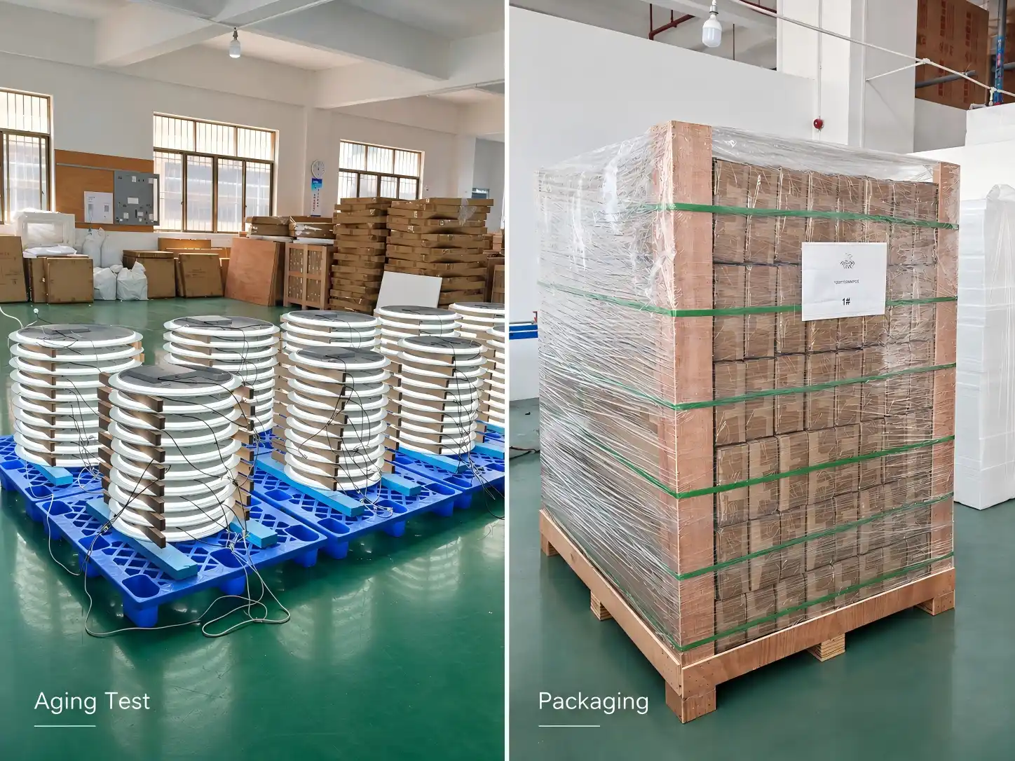 Bathroom Mirror Aging Test and Export Packaging Bathroom mirror aging test and export packaging at NISSIYA factory