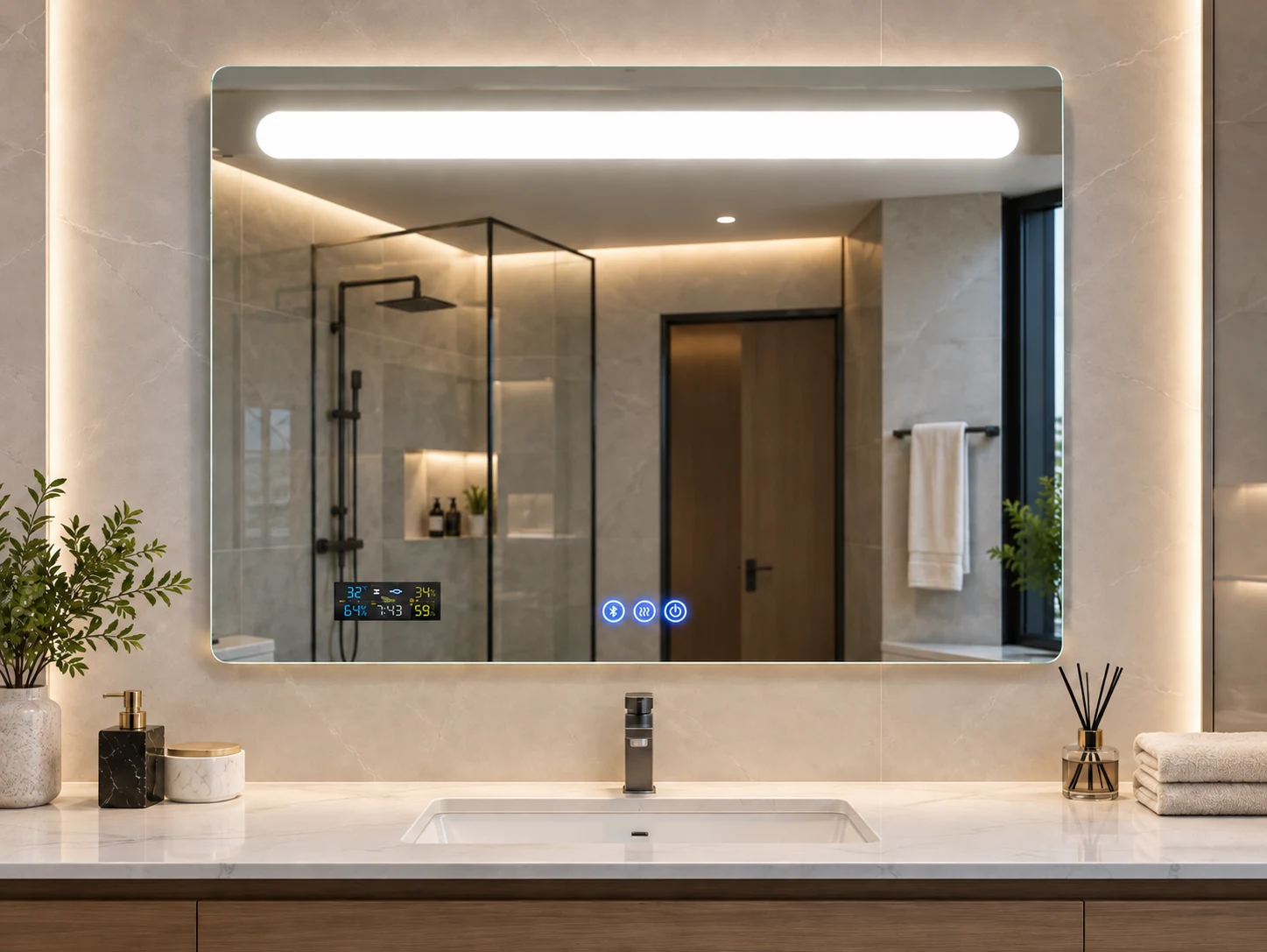 NISSIYA Bluetooth LED Bathroom Mirror with WiFi Smart Display