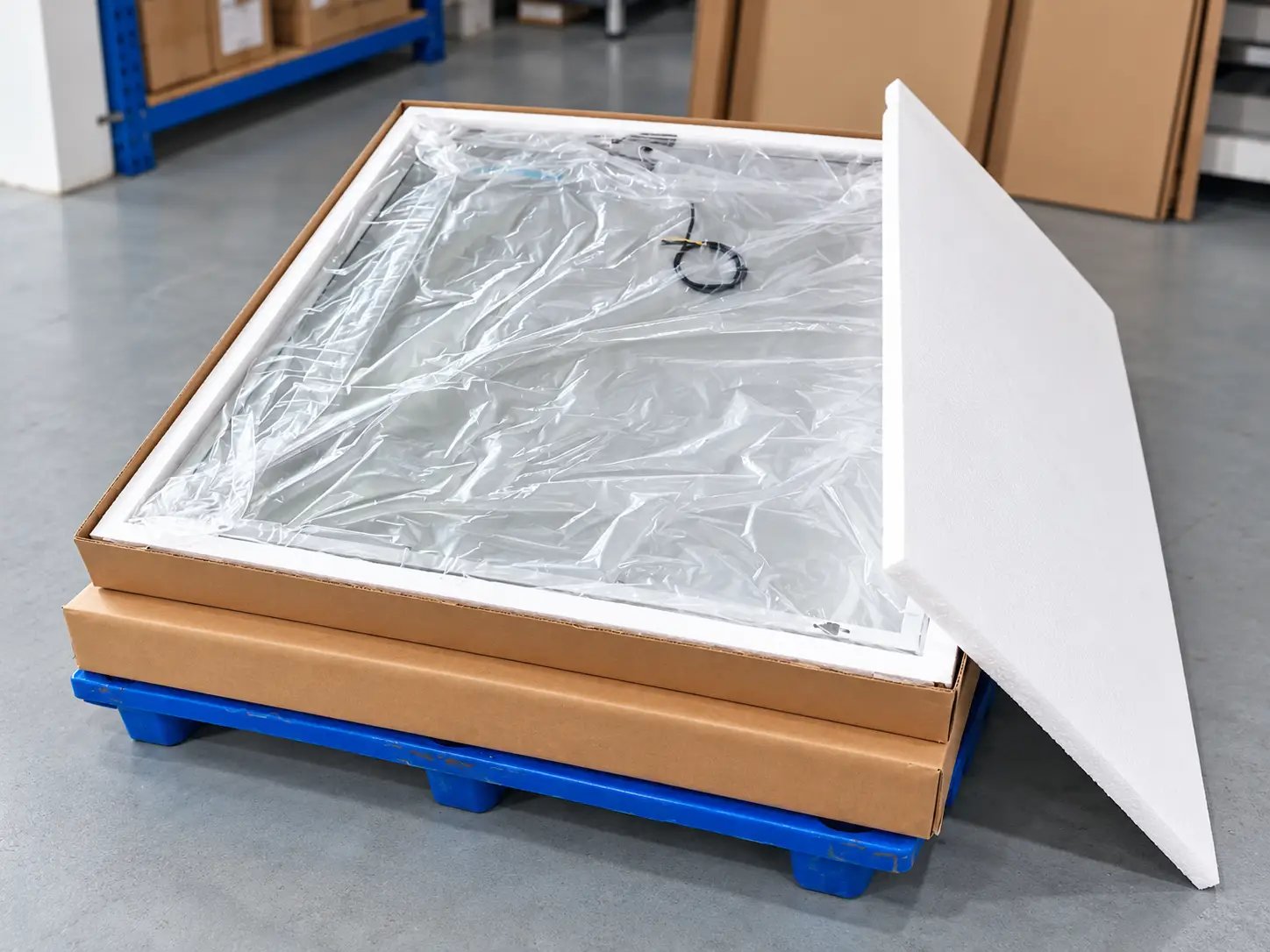 LED Bathroom Mirror Protective Packaging LED bathroom mirror protective packaging with foam protection, plastic cover and shipping carton