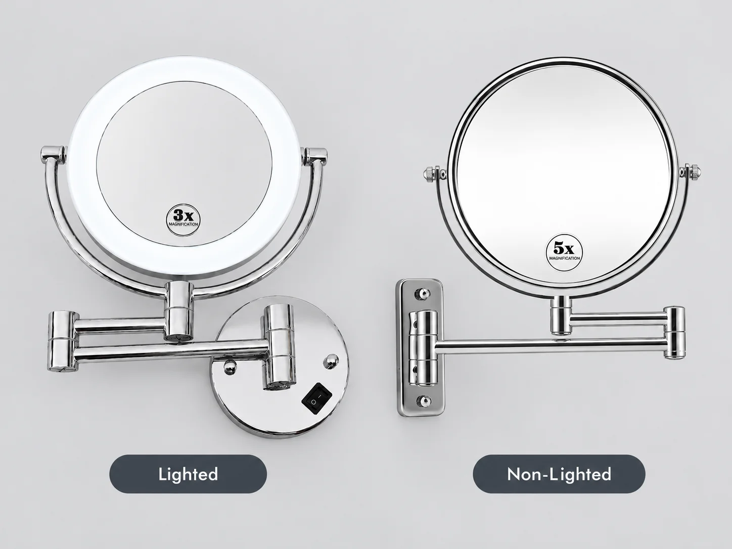 Lighted and non lighted wall mounted makeup mirror comparison