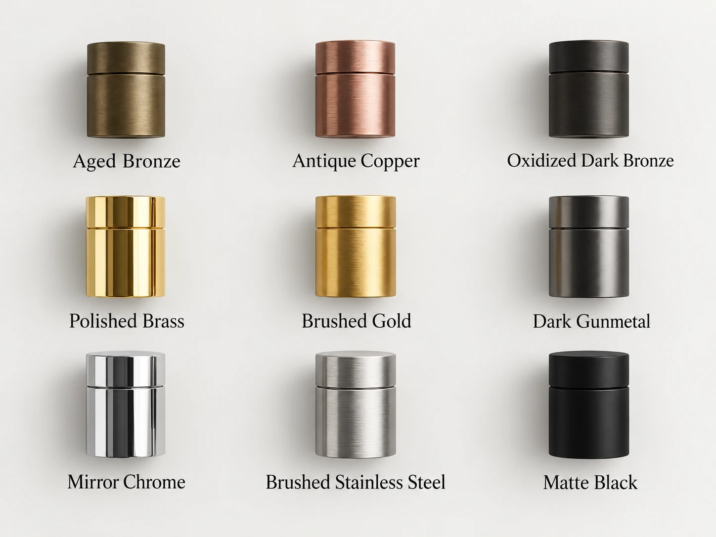 Bathroom hardware finish options in chrome black gold and bronze