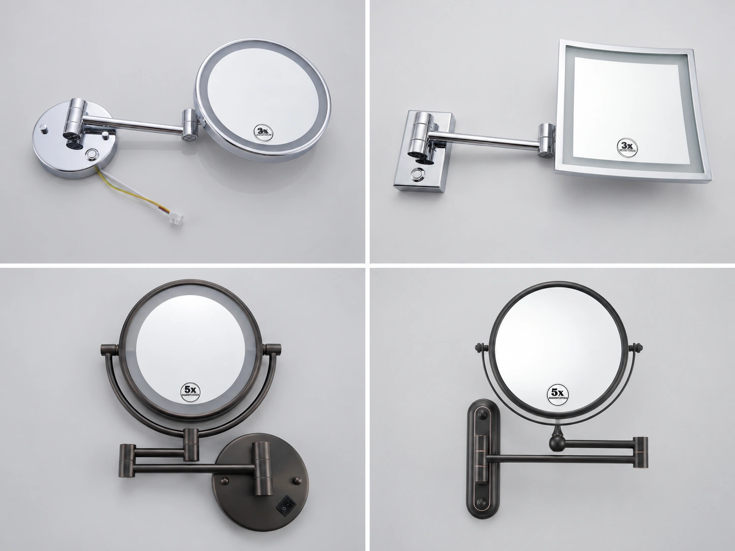Round and square lighted and non lighted makeup mirror options